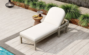 English Elm Trexm Solid Acacia Outdoor Chaise Lounge Arched Recliner for Poolside Patio Deck Gray N715P403786E