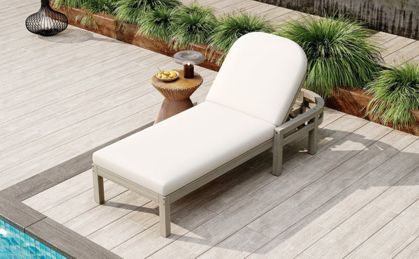 English Elm Trexm Solid Acacia Outdoor Chaise Lounge Arched Recliner for Poolside Patio Deck Gray N715P403786E