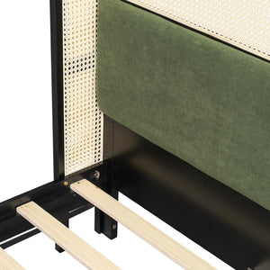 English Elm King Platform Bed Matte Black Frame Green Velvet Headboard Modern Low Profile N770PK375072B
