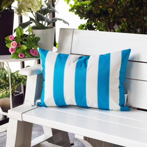 English Elm Horizon Stripe Pillow 14" X 20" - Vibrant Aqua Comfort For Indoor & Outdoor Spaces, Durable & Stylish B357P367228