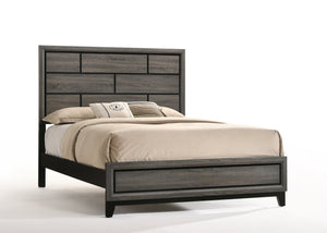 English Elm Weathered Grey Queen Bed with Grooved Panel Headboard, Low-Profile Footboard & Tapered Legs (Box Spring Required) B062S00515