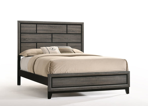 English Elm Weathered Grey Queen Bed with Grooved Panel Headboard, Low-Profile Footboard & Tapered Legs (Box Spring Required) B062S00515