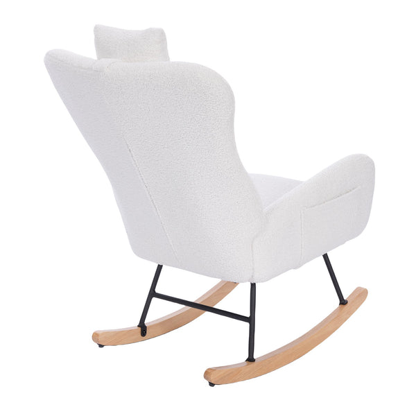 English Elm Teddy Plush Upholstered Nursery Rocking Chair White — Ergonomic High-Back, Sturdy Steel & Wood Frame, Soft Thick Cushion, Easy Assembly (27.16x25.59x12.99) W2069P292952