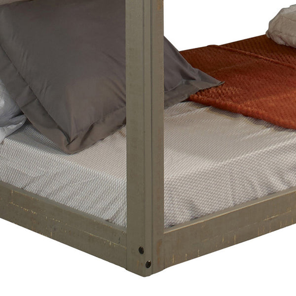 English Elm Rustic Solid Pine Twin-Over-Twin Bunk Bed in Grey with Built-In Right Ladder, 13-Slat Support System B062S00466