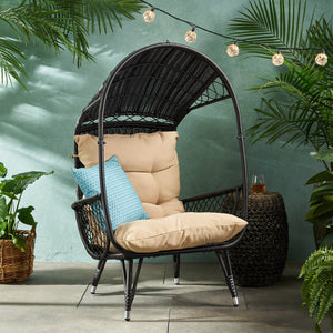 English Elm Christopher Knight Home® - MALIA Wicker Standing Basket Chair with Water-Resistant Cushion, Iron Frame, Handcrafted Outdoor Cozy Retreat Brown 68018.00BTN
