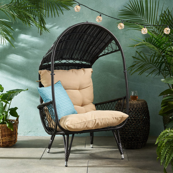 English Elm Christopher Knight Home® - MALIA Wicker Standing Basket Chair with Water-Resistant Cushion, Iron Frame, Handcrafted Outdoor Cozy Retreat Brown 68018.00BTN