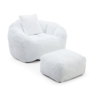 English Elm Giant Foam-Filled Bean Bag Chair with Footstool, Shell-Shaped Faux Fur Sofa for Gaming Reading уют White W2677P306793