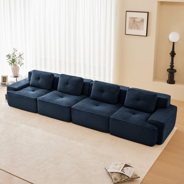 English Elm 153" Modern Modular Sectional Sofa – Plush Corduroy 4-Seater Couch With No Assembly, Anti-Slip Design W714S01498