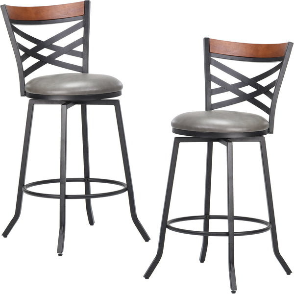 English Elm Mid Century Modern Swivel Bar Stools Set of 2 — Counter Height Faux Leather Seats, 360° Rotation, Gray T3623P407846