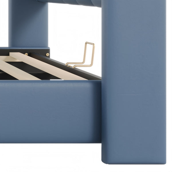 English Elm Christopher Knight Home® - King PU Leather Bed Frame with Wingback Headboard & Footboard, Gold Accents, Platform Slat Support, Elegant Design Antique Blue 85 L x 10 W x 3.25 H N761S0000017C