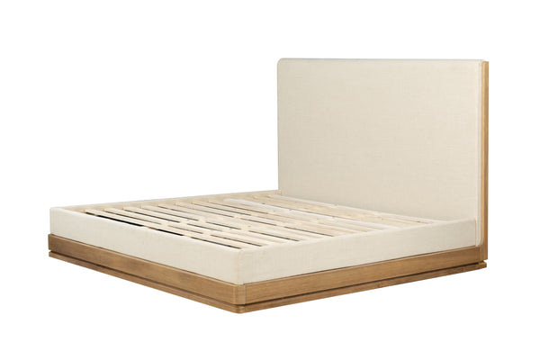 English Elm Zoey Elegant Fabric & Oak Bed Frame with 13 Slats, Wire-Brushed Oak Veneer, 660lb Capacity Beige 87.8 L x 15.75 W x 9.45 H B2726S00520