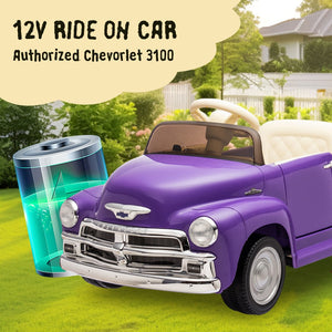 English Elm 12v Chevrolet 3100 Licensed Vintage Pickup Ride on Truck with Led Lights and Parent Remote Purple W1578P214181