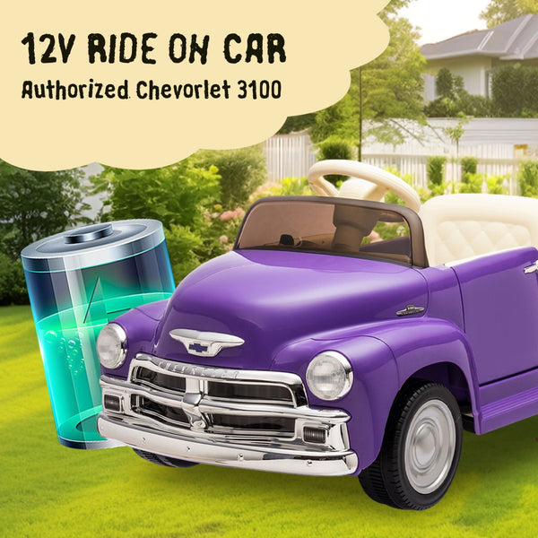 English Elm 12v Chevrolet 3100 Licensed Vintage Pickup Ride on Truck with Led Lights and Parent Remote Purple W1578P214181