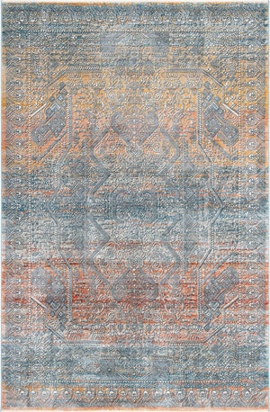 Unique Loom Newport Kingscote Machine Made Border Rug Multi, Ivory/Light Blue/Light Salmon/Rust Red/Terracotta 6' 1" x 9' 2"
