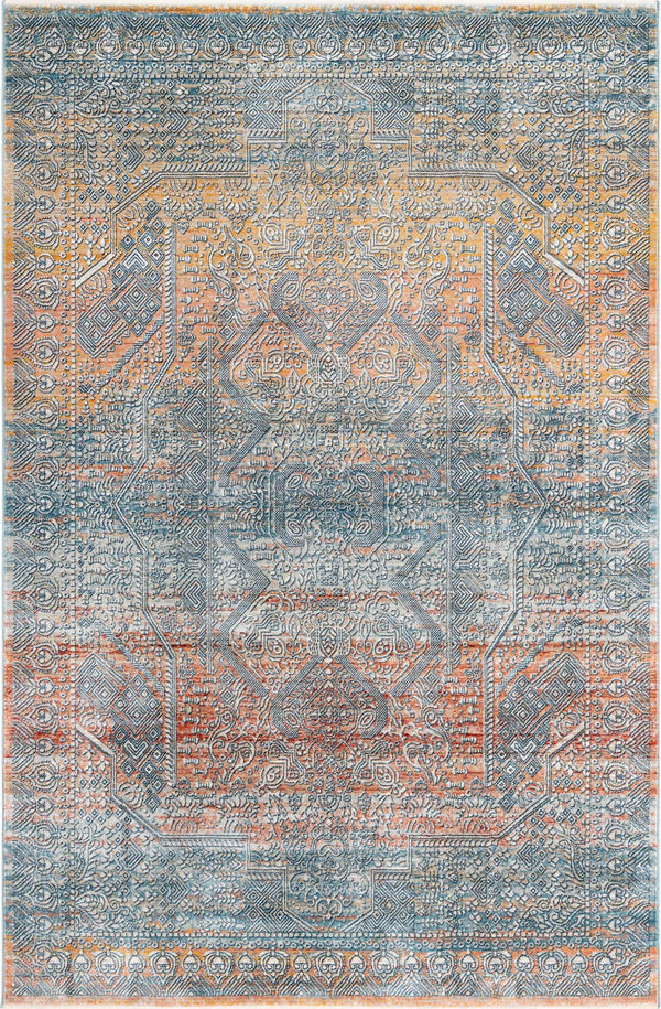 Unique Loom Newport Kingscote Machine Made Border Rug Multi, Ivory/Light Blue/Light Salmon/Rust Red/Terracotta 6' 1" x 9' 2"
