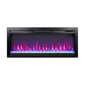 English Elm 44 Inch Recessed Electric Fireplace with Led Flame Heater and Remote for Living Rooms W1769P171421