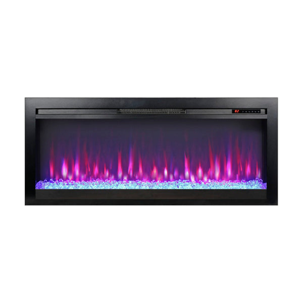 English Elm 44 Inch Recessed Electric Fireplace with Led Flame Heater and Remote for Living Rooms W1769P171421
