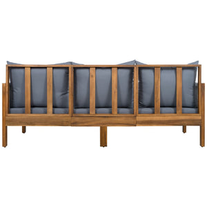 English Elm Outdoor Acacia Wood Dining Set Seats Six with Cushioned Armrest Chairs for Patio Grey,Natural Wood N719Z000220E