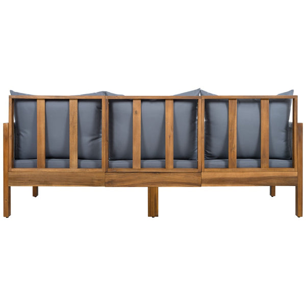 English Elm Outdoor Acacia Wood Dining Set Seats Six with Cushioned Armrest Chairs for Patio Grey,Natural Wood N719Z000220E