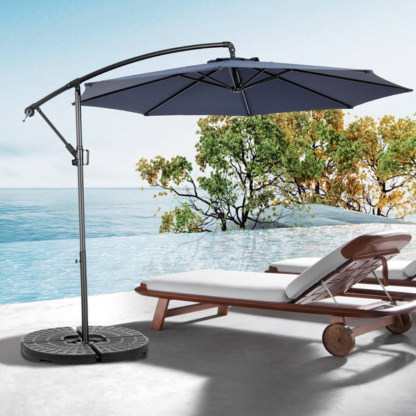English Elm Best 10ft Offset Hanging Market Patio Umbrella with Crank Tilt, 8 Steel Ribs, Extra-Large Shade for Backyard Poolside Navy Blue W640P234547