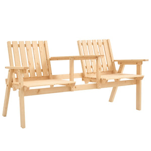 English Elm Bench with Built-in Table and Umbrella Hole Slatted Fir Wood Outdoor Patio Seat T3971P389275
