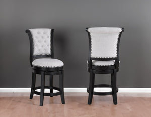 English Elm 2Pc Swivel Pub Stools - Elegant Counter Height Chairs With Upholstered Dove Seat & Nailhead Trim B011P262311