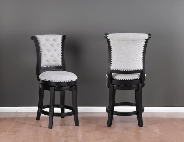English Elm 2Pc Swivel Pub Stools - Elegant Counter Height Chairs With Upholstered Dove Seat & Nailhead Trim B011P262311