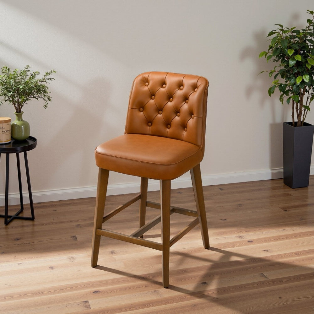 English Elm Peoria Button-tufted Vegan Leather Counter Stool with Walnut Legs for Kitchen Island B183P423279