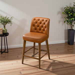 English Elm Peoria Button-tufted Vegan Leather Counter Stool with Walnut Legs for Kitchen Island B183P423279
