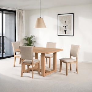 English Elm Transitional Trestle Base Dining Set with Upholstered Chairs for Modern Farmhouse Rooms Natural B2741S00785