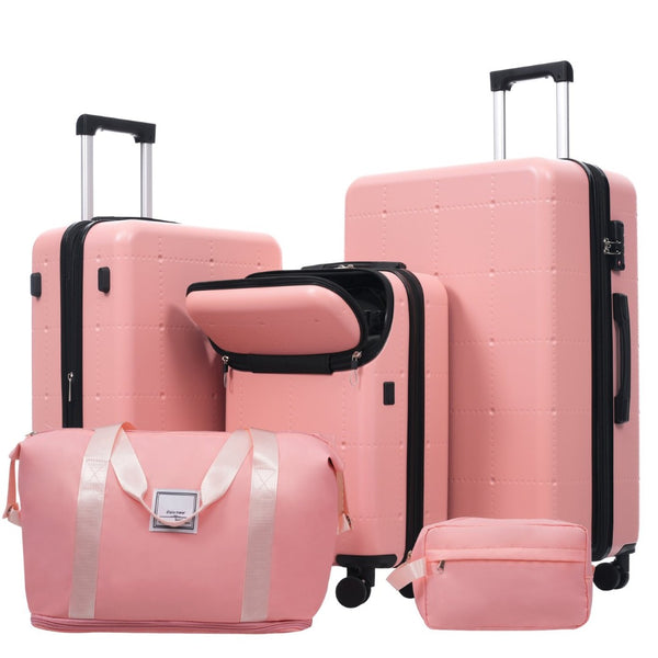 English Elm Luggage 5 Piece Hardside Abs Set with Front Access Carry on and Tsa Spinner Wheels Light Pink N732P391557U