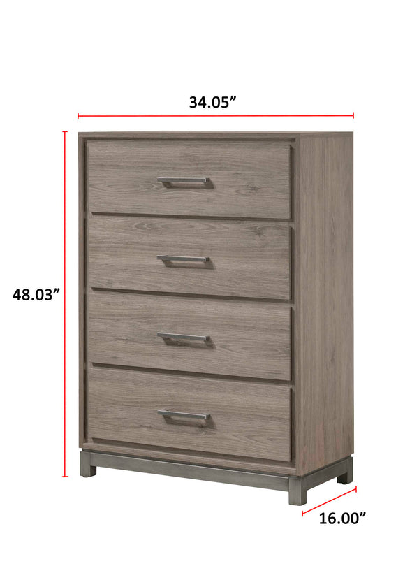 English Elm 1pc Contemporary 4-Drawer Storage Chest with Metal Handles and Luxe Metallic Accents for Bedroom Brown,Gray 37 L x 18.5 W x 51 H B2741P353148
