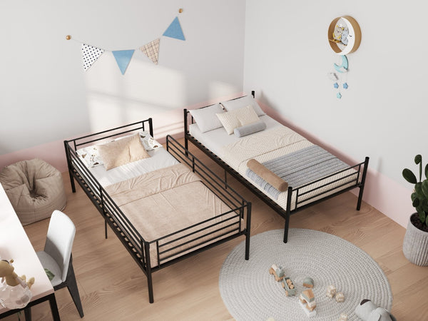 English Elm Bunk Bed Twin Over Iron Frame with Full Guardrail Ladder Kids Room Sleeper W5635P479828