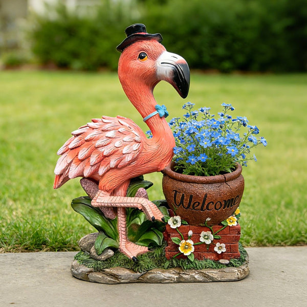 English Elm Outdoor Whimsical Flamingo Resin Planter Sculpted Garden Statue for Porch Decor W5398P454682