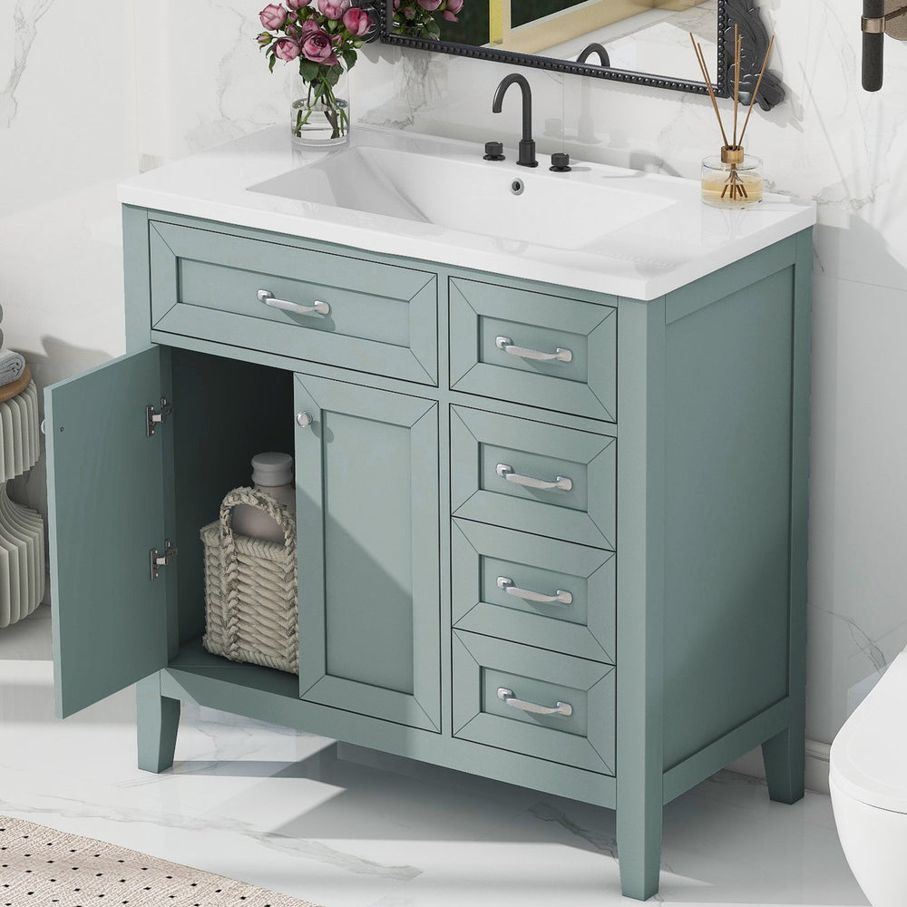 English Elm 36" Bathroom Vanity With Sink Combo - Stylish Green Cabinet, Solid Frame & Modern Design For Elegance N725P246491G