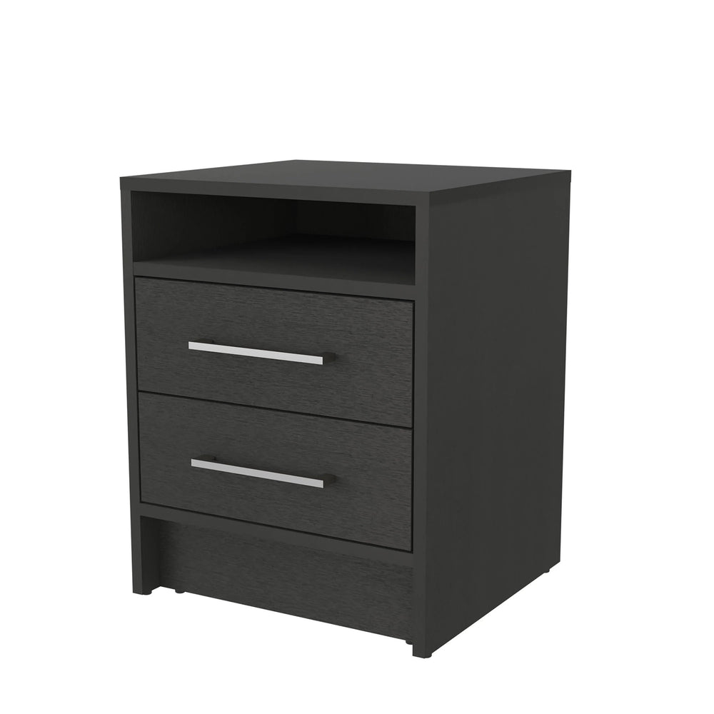 English Elm Wenge Two-Drawer Nightstand with Open Shelf, Smooth-Glide Rails, Durable Melamine, Compact 23.6"H B062P230638