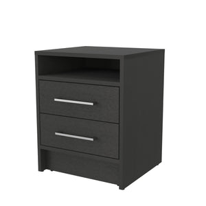 English Elm Wenge Two-Drawer Nightstand with Open Shelf, Smooth-Glide Rails, Durable Melamine, Compact 23.6"H B062P230638