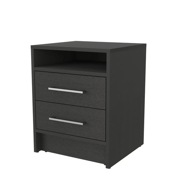 English Elm Wenge Two-Drawer Nightstand with Open Shelf, Smooth-Glide Rails, Durable Melamine, Compact 23.6"H B062P230638