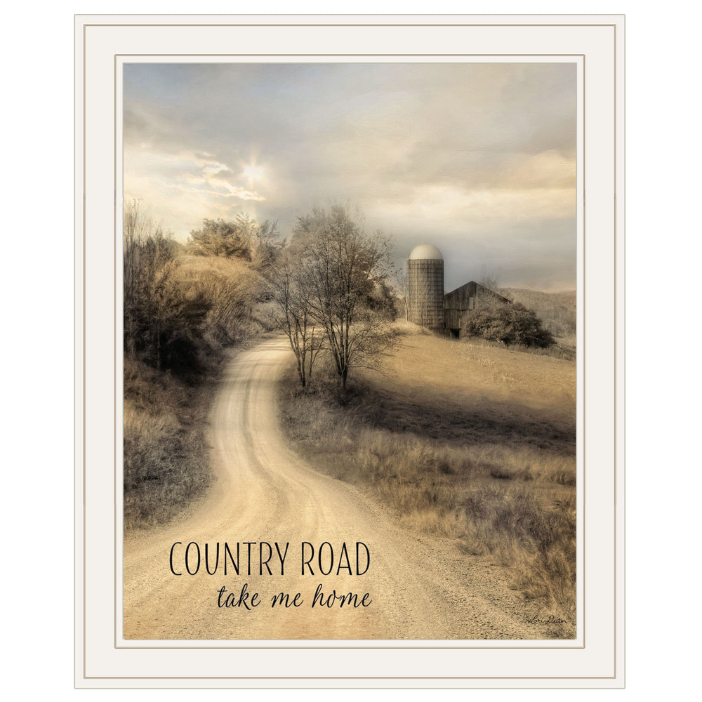 Homeroots Country Road Take Me 1 White Framed Print Wall Art White Paper,Wood 405059