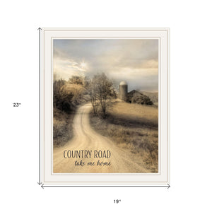 Homeroots Country Road Take Me 1 White Framed Print Wall Art White Paper,Wood 405059