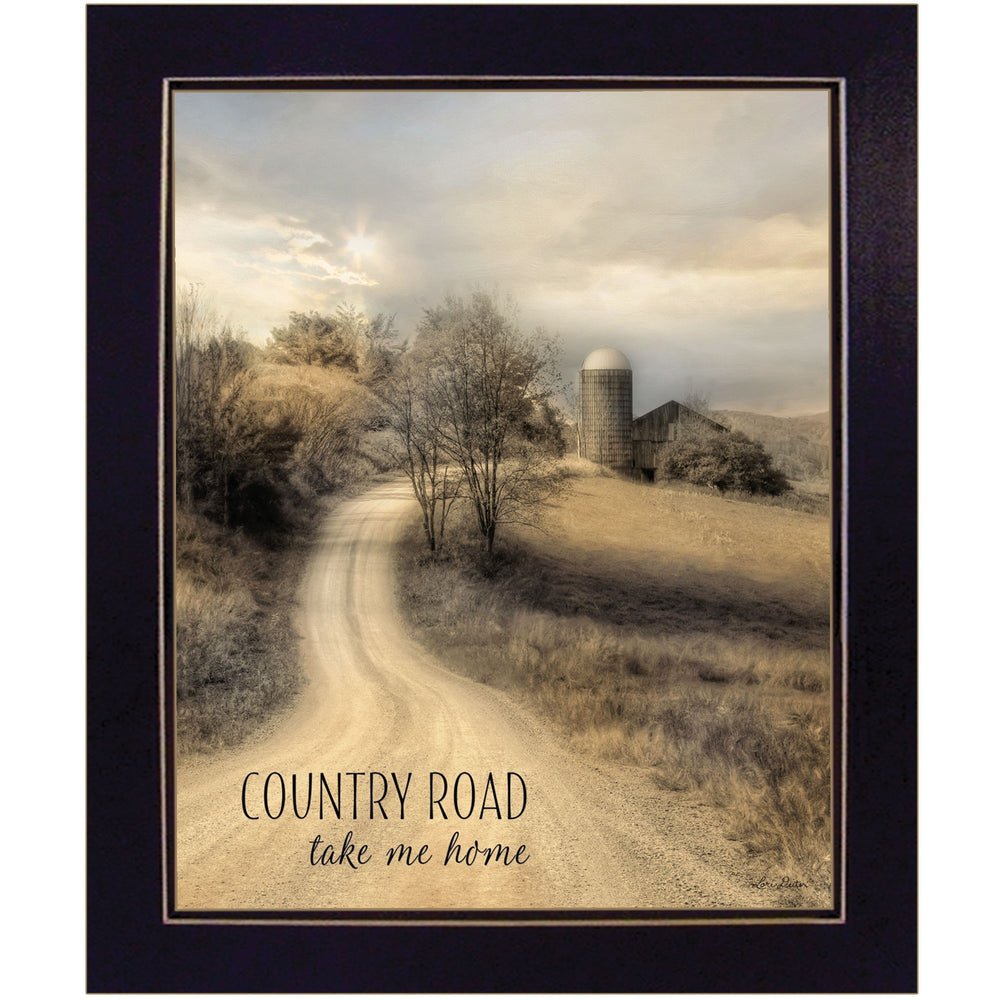 Homeroots Country Road Take Me 2 Black Framed Print Wall Art  Paper,Wood 405060