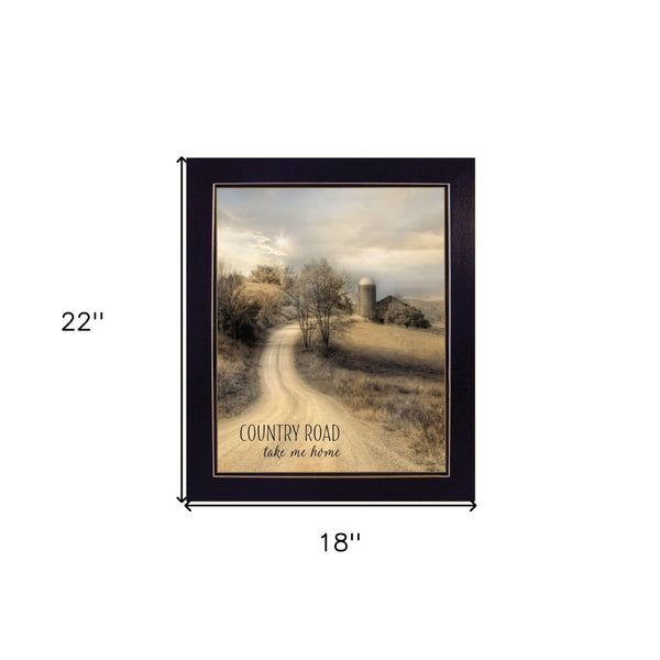 Homeroots Country Road Take Me 2 Black Framed Print Wall Art  Paper,Wood 405060