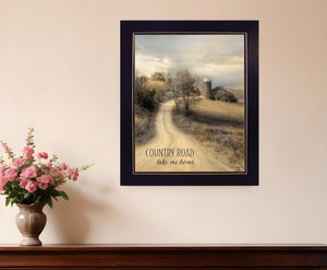 Homeroots Country Road Take Me 2 Black Framed Print Wall Art  Paper,Wood 405060