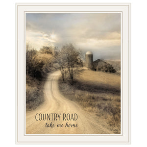 Homeroots Country Road Take Me Home 1 White Framed Print Wall Art  Wood Paper 405061