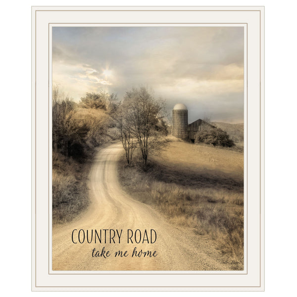 Homeroots Country Road Take Me Home 1 White Framed Print Wall Art  Wood Paper 405061