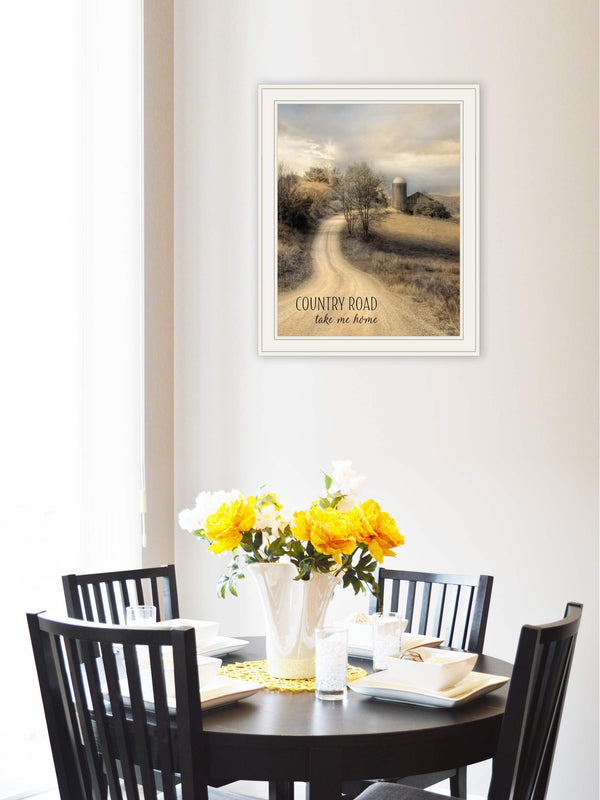 Homeroots Country Road Take Me Home 1 White Framed Print Wall Art  Wood Paper 405061