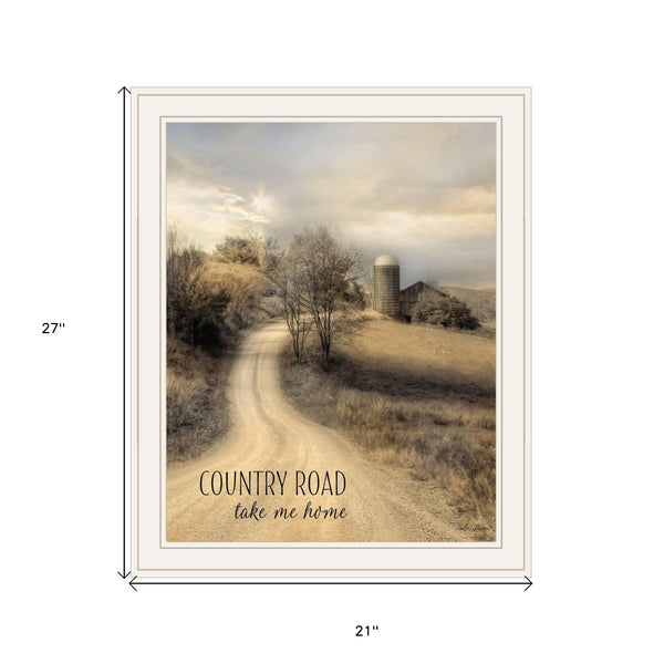 Homeroots Country Road Take Me Home 1 White Framed Print Wall Art  Wood Paper 405061