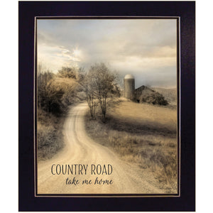 Homeroots Country Road Take Me Home 2 Black Framed Print Wall Art  Wood Paper 405062