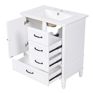 English Elm Christopher Knight Home® - 30" Bathroom Vanity with Ceramic Sink, Acacia & MDF Cabinet, Soft-Close Door & Drawers White N759P346895K