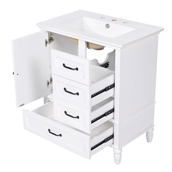 English Elm Christopher Knight Home® - 30" Bathroom Vanity with Ceramic Sink, Acacia & MDF Cabinet, Soft-Close Door & Drawers White N759P346895K